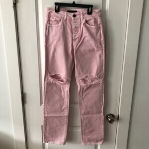 3x1 NYC size 24 Women's distressed straight leg jeans Mineral Rose Pink $367